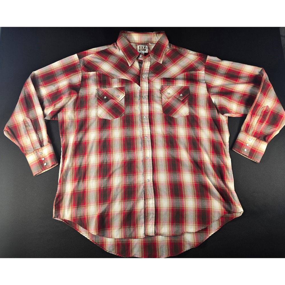 Ely Cattleman Mens XXL Red Plaid Western Pearl Snap Shirt Long Sleeve 33202909 - Picture 2 of 8
